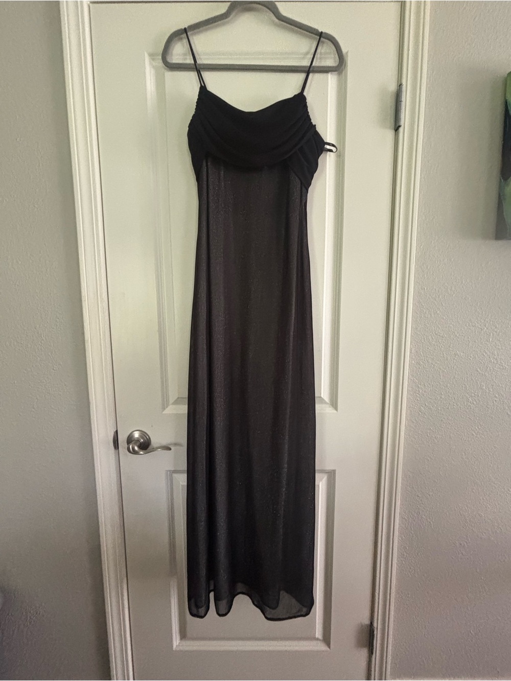 Blondie Nites Black Spaghetti-Strap Shimmer Maxi Dress Size 11/12